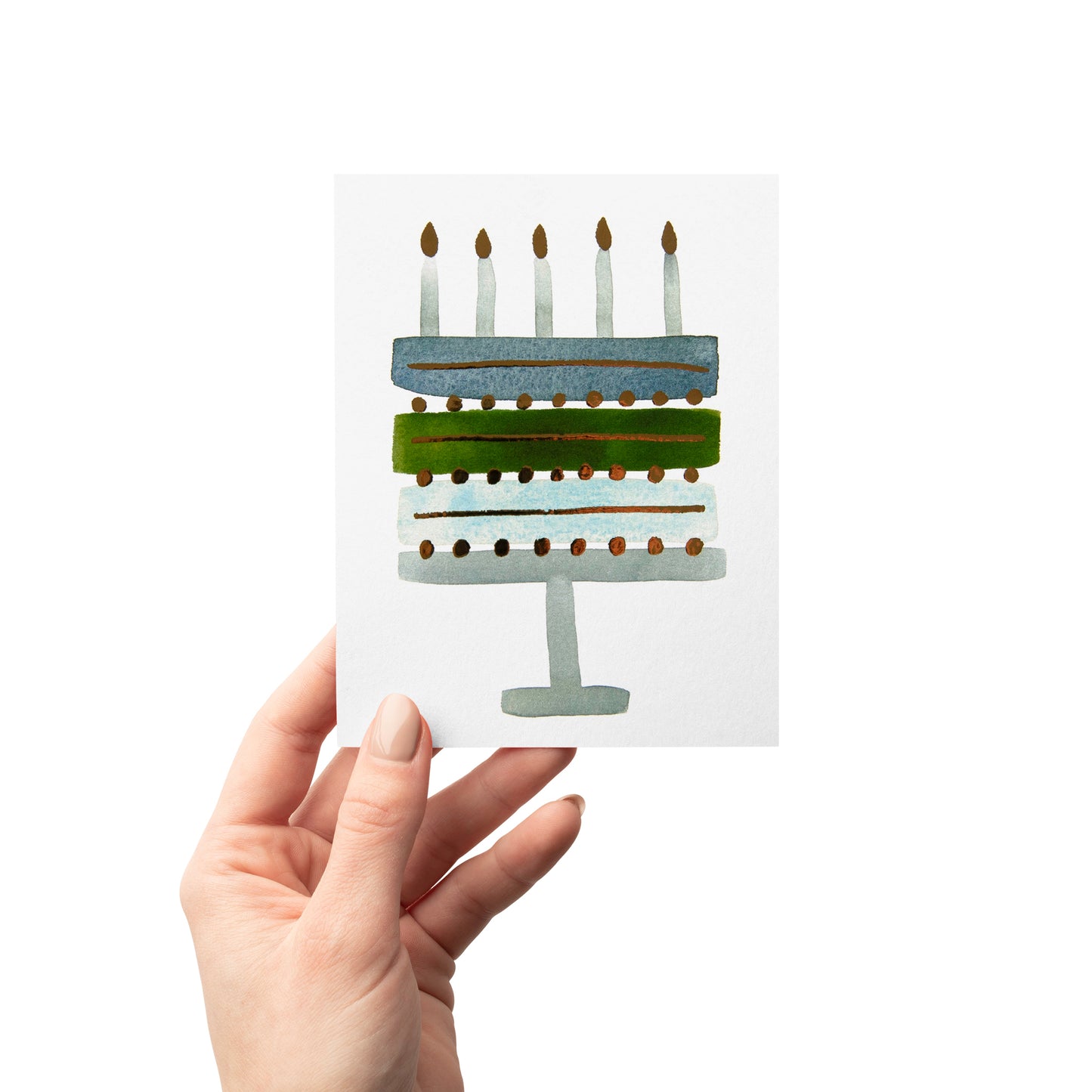 Blue + Green Gold Foil Birthday Cake Card