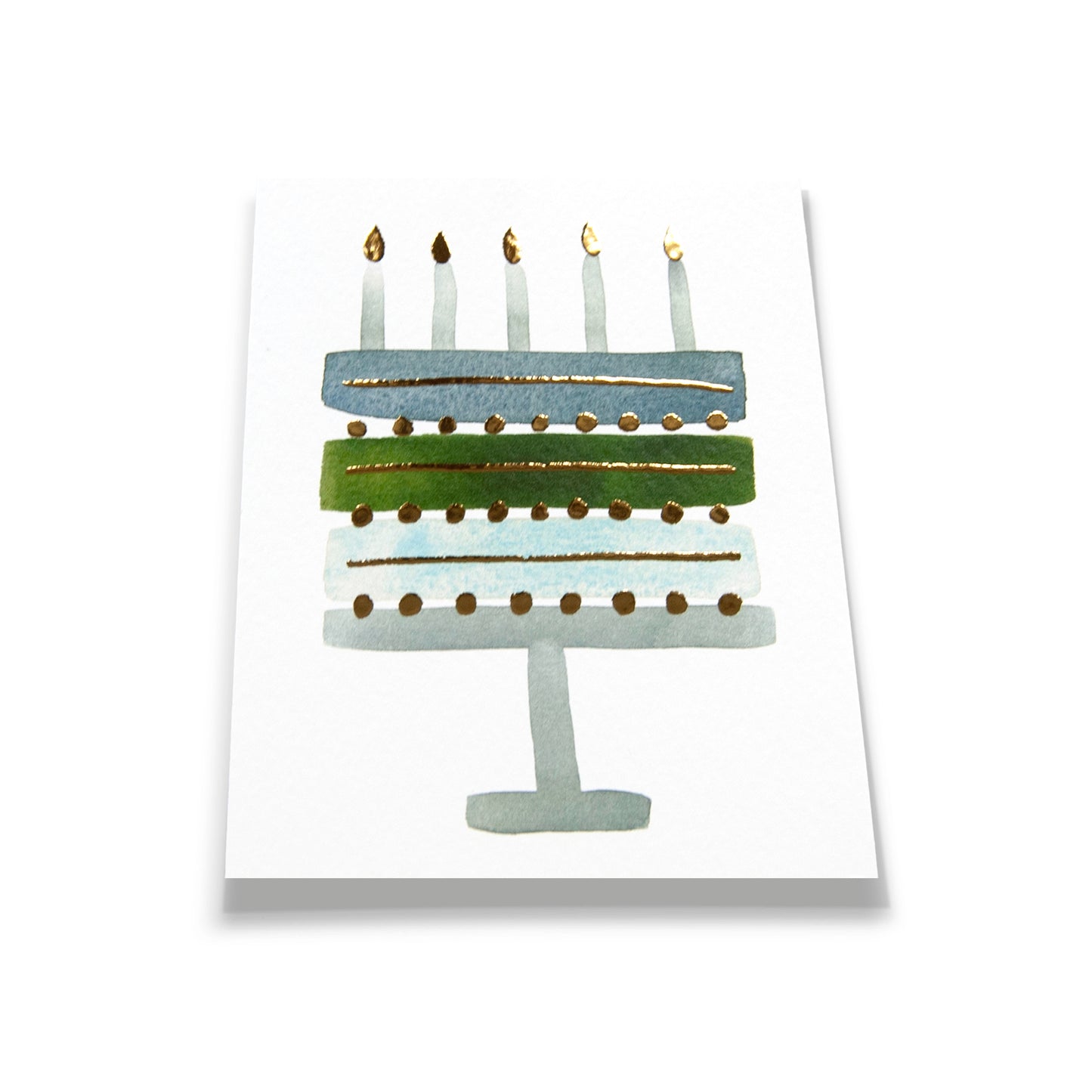 Blue + Green Gold Foil Birthday Cake Card