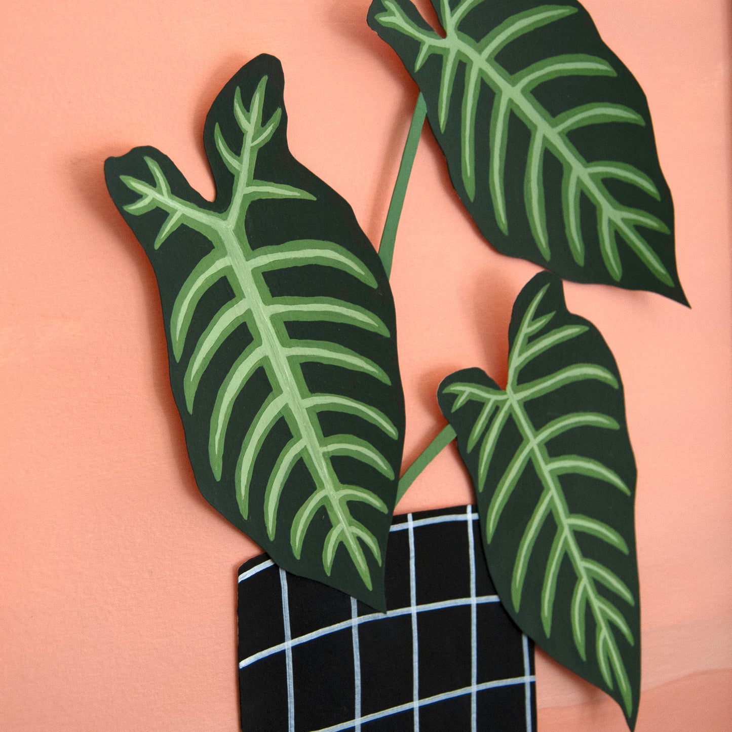 "Lively Elephant Ear" Framed Acrylic & Cut Paper Original, 16 x 20 inches