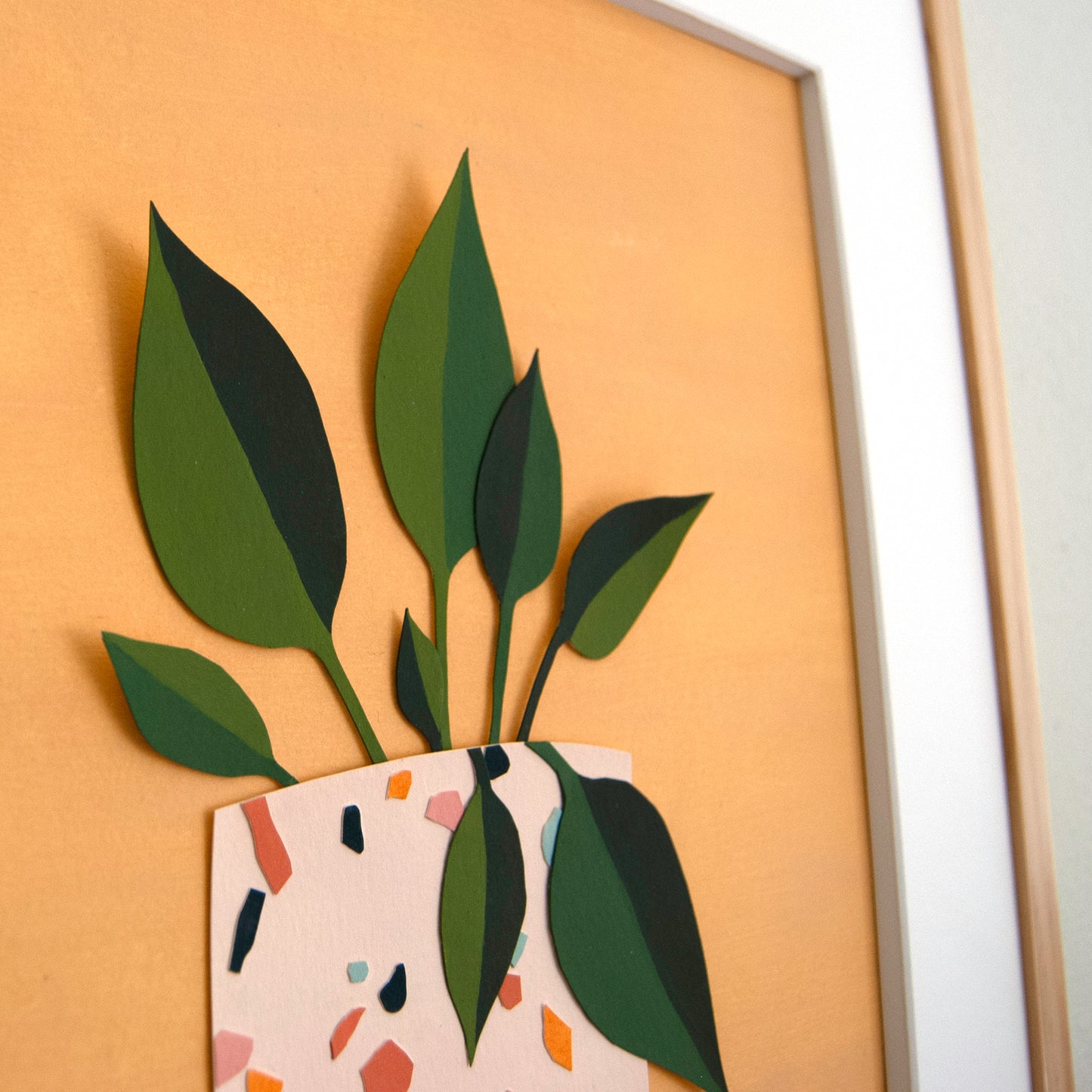 "Sunny Jade Pothos" Framed Acrylic & Cut Paper Original, 16 x 20 inches