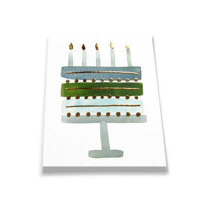 Blue + Green Gold Foil Birthday Cake Card