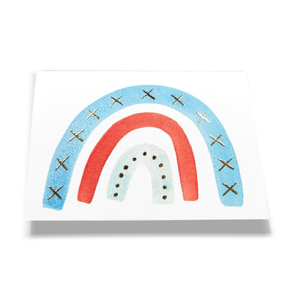 Bright Blue + Red Gold Foil Rainbow Card