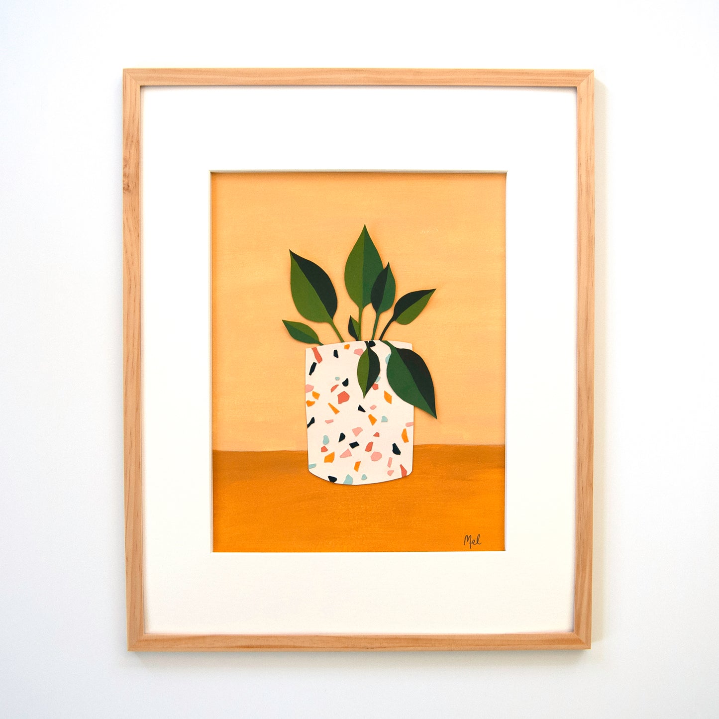 "Sunny Jade Pothos" Framed Acrylic & Cut Paper Original, 16 x 20 inches